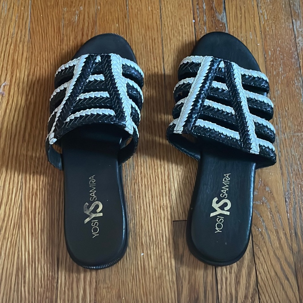 Yosi Samra black and white slide sandals